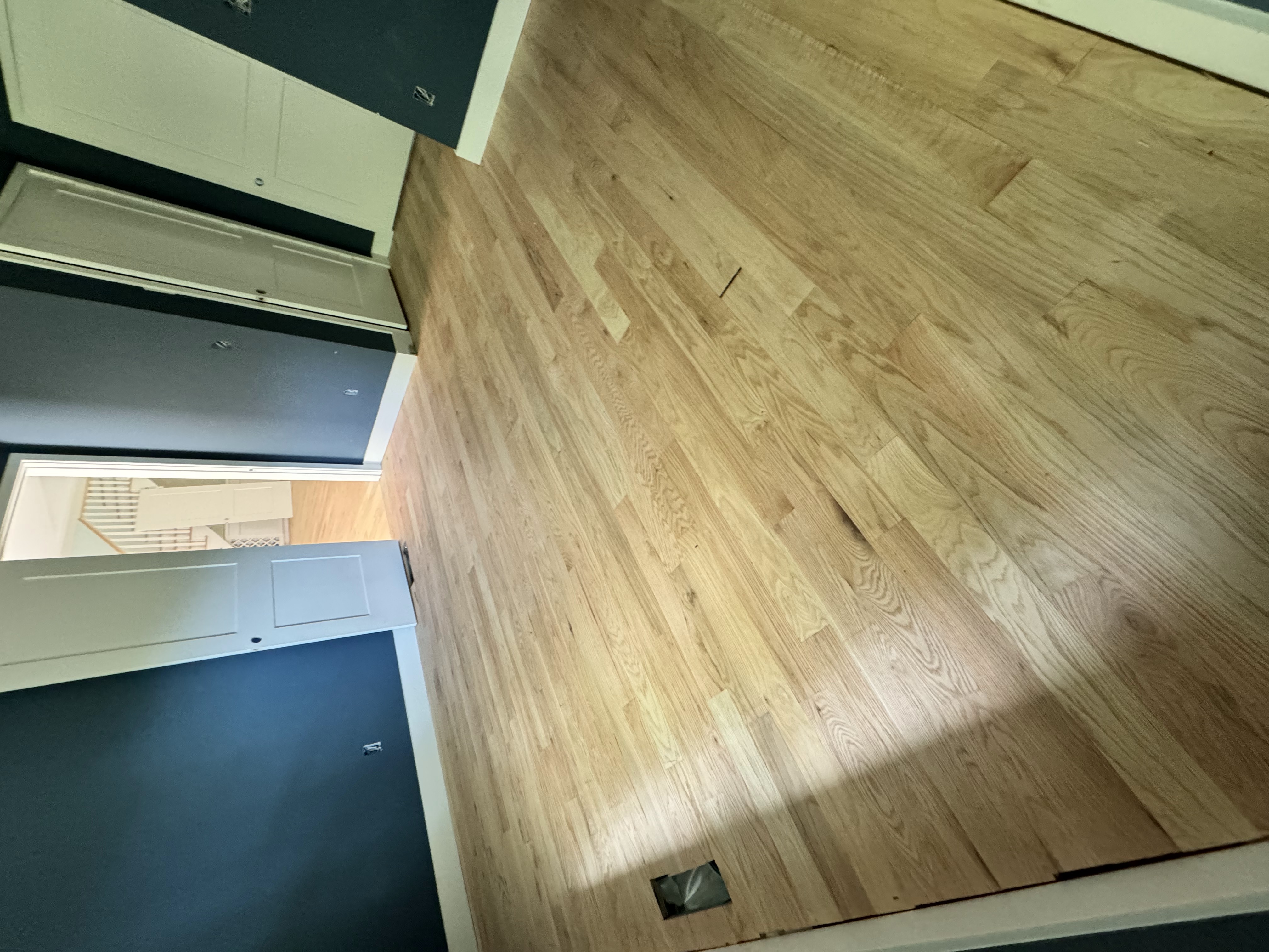 Red oak hardwood floor installation Connecticut home